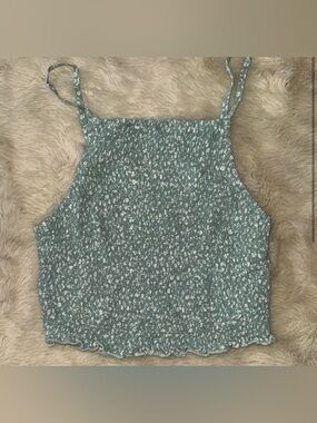 Hollister Teal Speckled Smocked Cami with Ruffle Hem
